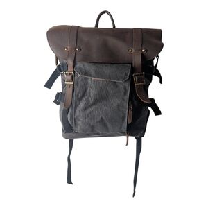 Canvas with Crazy Horse Cowhide Multi-Function Camera Bag Camera Backpack